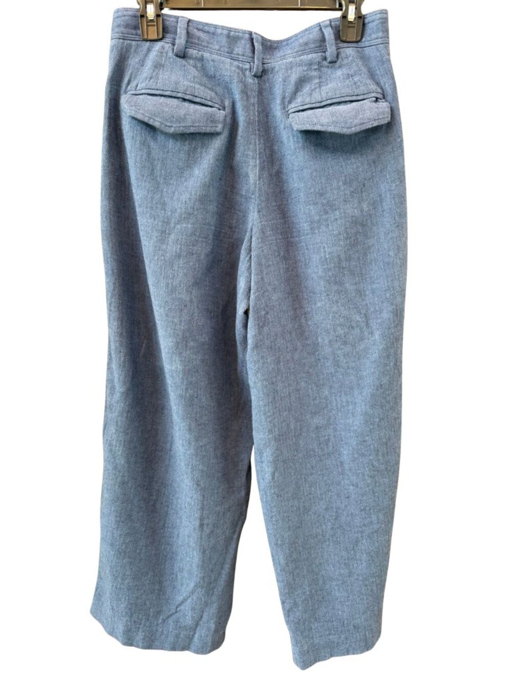 Banana Republic Linen Blend Wide Leg Pants Petite 8 Blue Herringbone High Rise - Picture 2 of 5